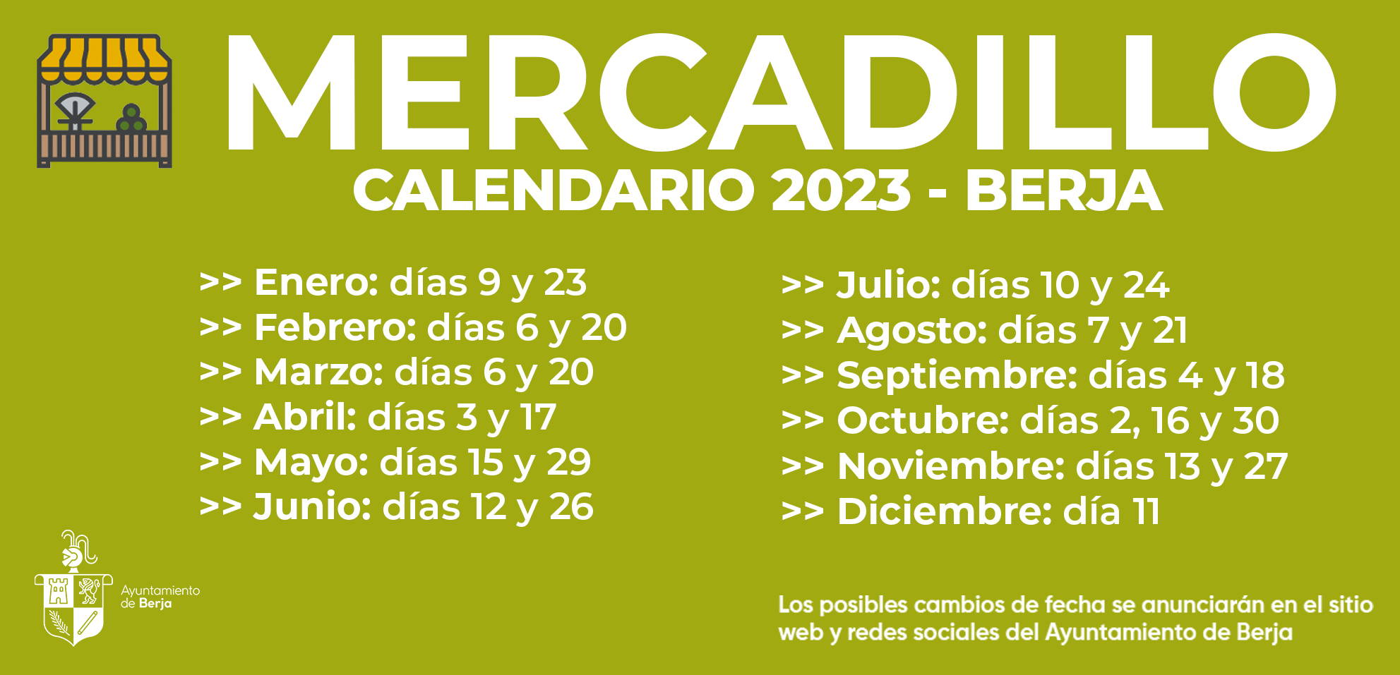Calendario del Mercadillo de Berja 2023